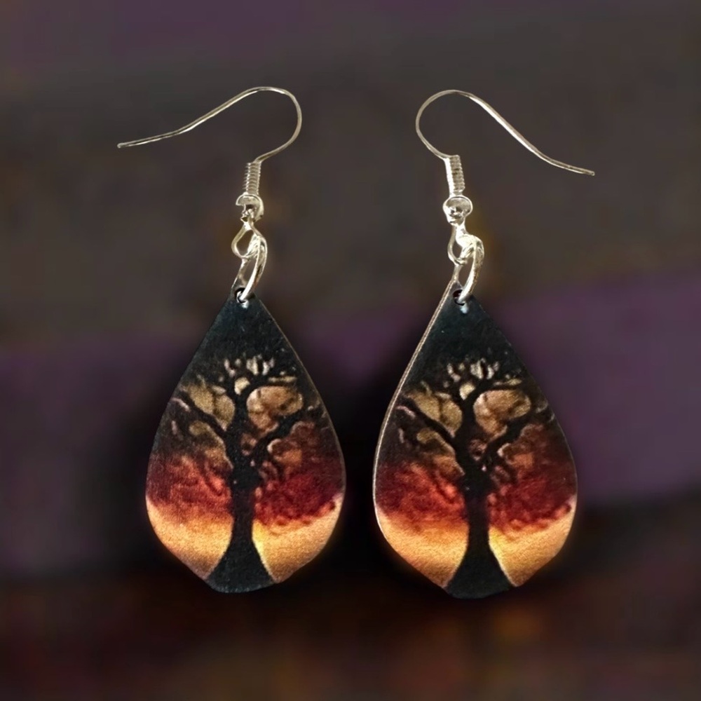 ⭐️ 5 for $25 Bohemian Wood Abstract Teardrop Tree Hoop Earrings